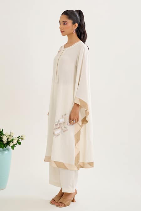 Shop Siyona By Ankurita Ivory Linen, Chanderi Sequins, Embroidery Round Neck Nargis Kurta Set Online at Aza Fashions Shop_Siyona By Ankurita_Ivory Linen, Chanderi Sequins, Embroidery Round Neck Nargis Kurta Set _Online_at_Aza_Fashions