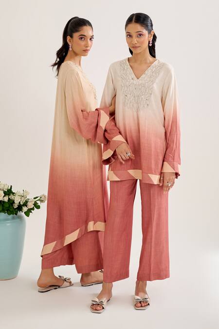 Buy Siyona By Ankurita Pink Cotton Sequins V-neck Palash Ombre Kurta And Pant Co-ord Set Online at Aza Fashions Buy_Siyona By Ankurita_Pink Cotton Sequins V-neck Palash Ombre Kurta And Pant Co-ord Set _Online_at_Aza_Fashions