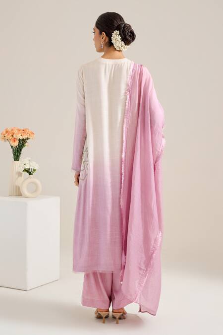 Shop Siyona By Ankurita Purple Cotton Embroidery, Lace Round Neck Asonia Floral Ombre Kurta And Pant Set at Aza Fashions Shop_Siyona By Ankurita_Purple Cotton Embroidery, Lace Round Neck Asonia Floral Ombre Kurta And Pant Set _at_Aza_Fashions