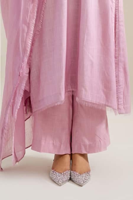 Siyona By Ankurita Purple Cotton Embroidery, Lace Round Neck Asonia Floral Ombre Kurta And Pant Set Online at Aza Fashions Siyona By Ankurita_Purple Cotton Embroidery, Lace Round Neck Asonia Floral Ombre Kurta And Pant Set _Online_at_Aza_Fashions