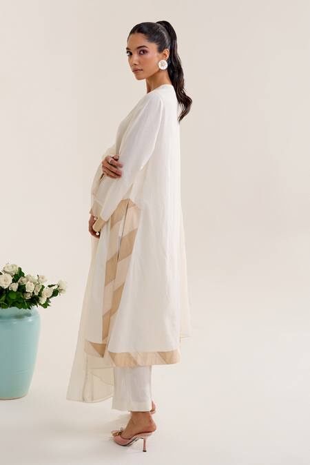 Buy Siyona By Ankurita Ivory Linen, Chanderi Sequins Round Chaandni A-line Embroidered Kurta And Pant Set Online at Aza Fashions Buy_Siyona By Ankurita_Ivory Linen, Chanderi Sequins Round Chaandni A-line Embroidered Kurta And Pant Set _Online_at_Aza_Fashions