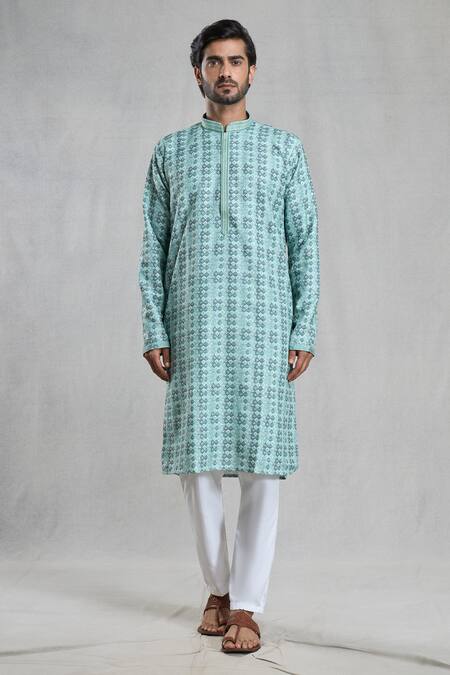 Arihant Rai Sinha_Green Viscose, Polyester Geometric Print Straight Kurta And Pant Set_at_Aza_Fashions