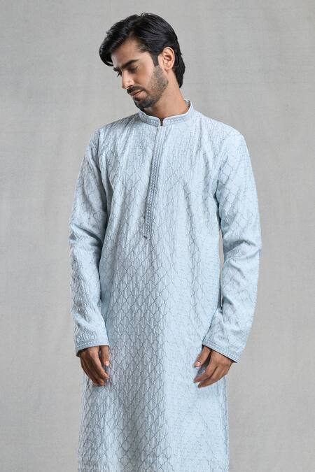 Arihant Rai Sinha_Blue Viscose, Polyester Embroidery Geometric Thread Kurta And Pant Set _at_Aza_Fashions