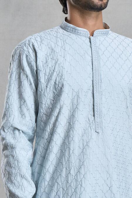 Buy_Arihant Rai Sinha_Blue Viscose, Polyester Embroidery Geometric Thread Kurta And Pant Set 