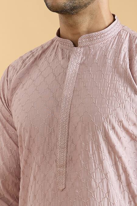 Buy Arihant Rai Sinha Pink Viscose, Polyester Embroidery Geometric Thread Straight Kurta And Pant Set Online at Aza Fashions Buy_Arihant Rai Sinha_Pink Viscose, Polyester Embroidery Geometric Thread Straight Kurta And Pant Set _Online_at_Aza_Fashions