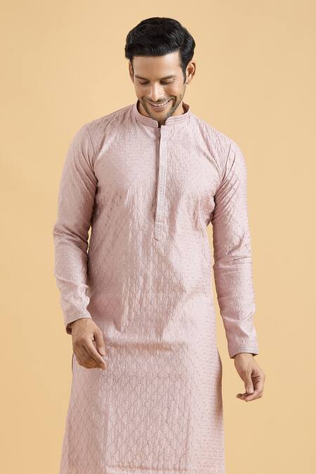 Arihant Rai Sinha Pink Viscose, Polyester Embroidery Geometric Thread Straight Kurta And Pant Set at Aza Fashions Arihant Rai Sinha_Pink Viscose, Polyester Embroidery Geometric Thread Straight Kurta And Pant Set _at_Aza_Fashions