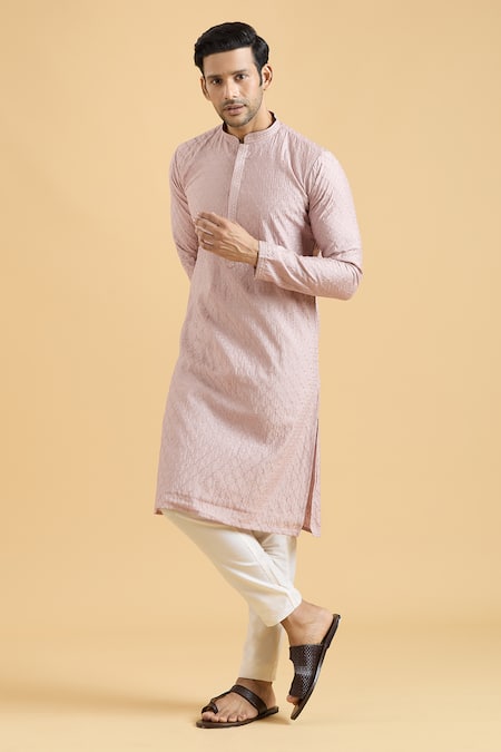 Arihant Rai Sinha Pink Viscose Embroidery Geometric Thread Straight Kurta 