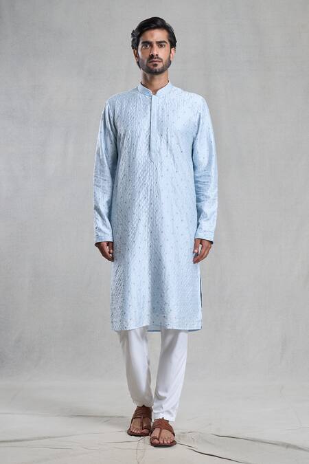 Arihant Rai Sinha Blue Silk, Polyester, Viscose Embroidery Thread Kurta With Pant Online at Aza Fashions Arihant Rai Sinha_Blue Silk, Polyester, Viscose Embroidery Thread Kurta With Pant _Online_at_Aza_Fashions