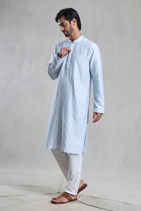 Buy Arihant Rai Sinha Blue Silk, Polyester, Viscose Embroidery Thread Kurta With Pant Online at Aza Fashions Buy_Arihant Rai Sinha_Blue Silk, Polyester, Viscose Embroidery Thread Kurta With Pant _Online_at_Aza_Fashions