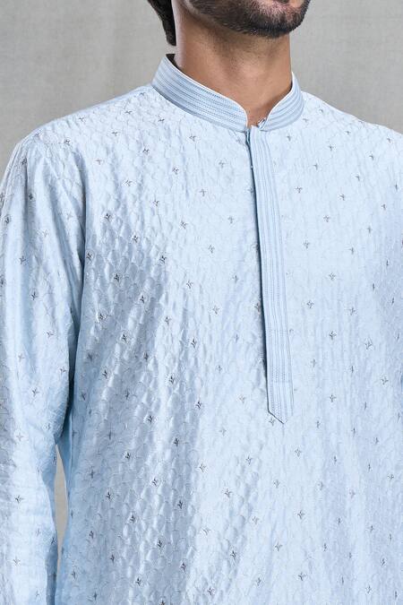 Shop Arihant Rai Sinha Blue Silk, Polyester, Viscose Embroidery Thread Kurta With Pant Online at Aza Fashions Shop_Arihant Rai Sinha_Blue Silk, Polyester, Viscose Embroidery Thread Kurta With Pant _Online_at_Aza_Fashions