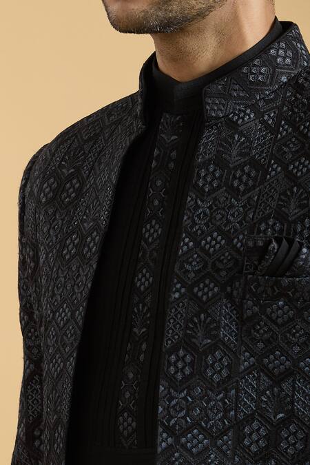 Buy Arihant Rai Sinha Black Silk Embroidery Floral Thread Sherwani With Kurta Set Online at Aza Fashions Buy_Arihant Rai Sinha_Black Silk Embroidery Floral Thread Sherwani With Kurta Set_Online_at_Aza_Fashions