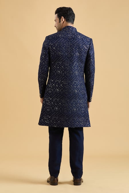 Shop Arihant Rai Sinha Blue Silk Sequins, Embroidery Sherwani And Kurta Set at Aza Fashions Shop_Arihant Rai Sinha_Blue Silk Sequins, Embroidery Sherwani And Kurta Set_at_Aza_Fashions