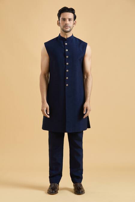 Arihant Rai Sinha Blue Silk Sequins, Embroidery Sherwani And Kurta Set Online at Aza Fashions Arihant Rai Sinha_Blue Silk Sequins, Embroidery Sherwani And Kurta Set_Online_at_Aza_Fashions