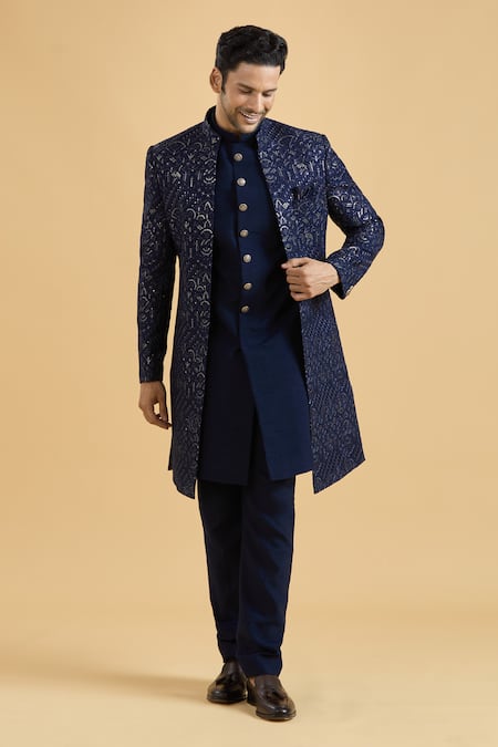 Arihant Rai Sinha Blue Silk Sequins, Embroidery Sherwani And Kurta Set at Aza Fashions Arihant Rai Sinha_Blue Silk Sequins, Embroidery Sherwani And Kurta Set_at_Aza_Fashions