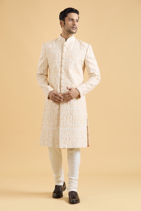 Aryavir Malhotra Thread Embroidered Sherwani & Churidar Set 