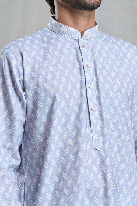 Arihant Rai Sinha Grey Cotton, Linen Embroidery Chevron Print Kurta With Pant at Aza Fashions Arihant Rai Sinha_Grey Cotton, Linen Embroidery Chevron Print Kurta With Pant_at_Aza_Fashions