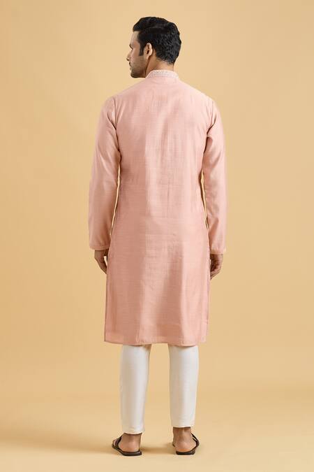 Shop Arihant Rai Sinha Peach Viscose Mirrors Placket Kurta at Aza Fashions Shop_Arihant Rai Sinha_Peach Viscose Mirrors Placket Kurta_at_Aza_Fashions