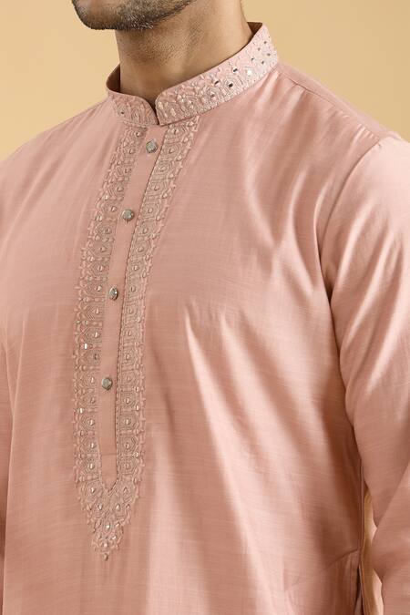 Arihant Rai Sinha Peach Viscose Mirrors Placket Kurta at Aza Fashions Arihant Rai Sinha_Peach Viscose Mirrors Placket Kurta_at_Aza_Fashions