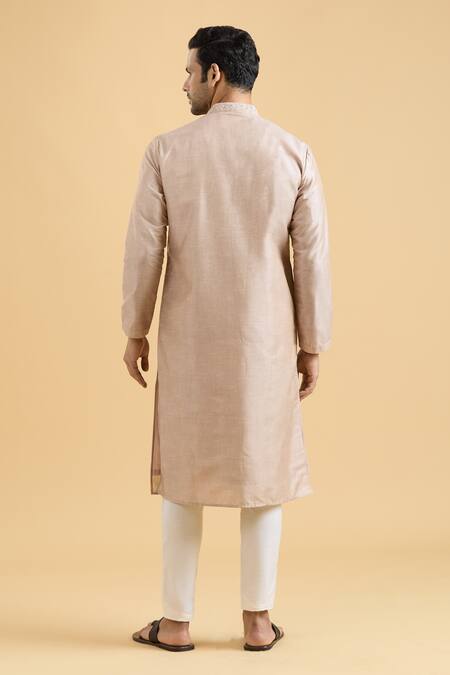 Shop Arihant Rai Sinha Brown Linen, Silk, Polyester, Viscose Mirrors Geometric Placket Kurta With Pant at Aza Fashions Shop_Arihant Rai Sinha_Brown Linen, Silk, Polyester, Viscose Mirrors Geometric Placket Kurta With Pant_at_Aza_Fashions