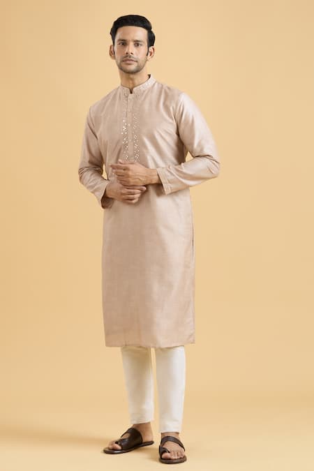 Aryavir Malhotra Geometric Mirrorwork Placket Kurta 