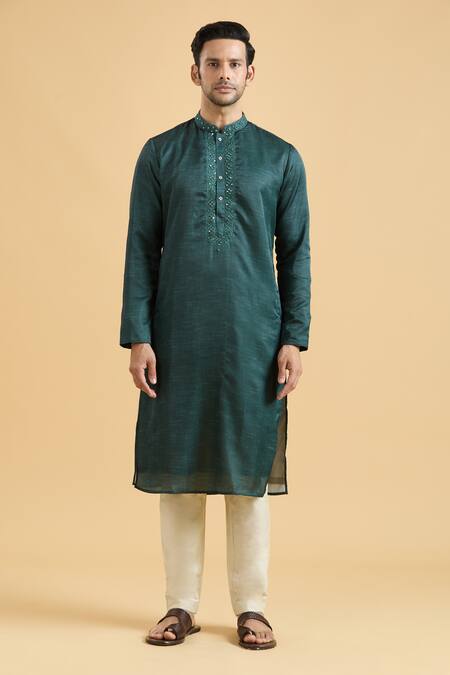 Buy Arihant Rai Sinha Green Linen, Silk, Polyester, Viscose Mirrors Placed Placket Kurta With Pant Online at Aza Fashions Buy_Arihant Rai Sinha_Green Linen, Silk, Polyester, Viscose Mirrors Placed Placket Kurta With Pant_Online_at_Aza_Fashions