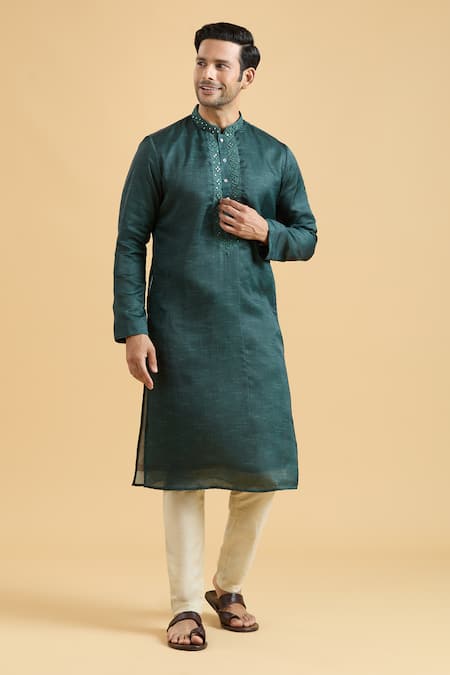 Aryavir Malhotra Placed Mirrorwork Placket Kurta 