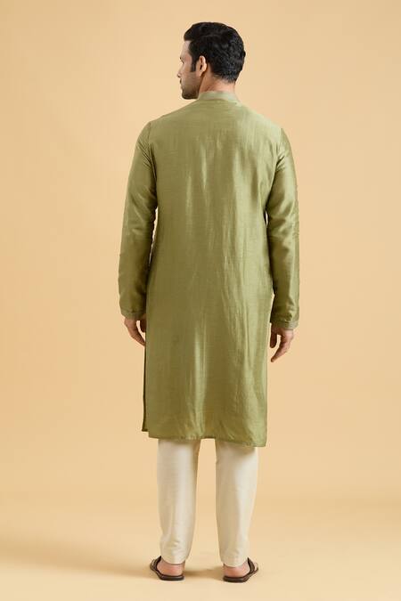 Shop Arihant Rai Sinha Green Silk, Polyester, Viscose Solid Straight Kurta With Pant at Aza Fashions Shop_Arihant Rai Sinha_Green Silk, Polyester, Viscose Solid Straight Kurta With Pant_at_Aza_Fashions
