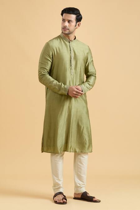 Buy Arihant Rai Sinha Green Silk, Polyester, Viscose Solid Straight Kurta With Pant Online at Aza Fashions Buy_Arihant Rai Sinha_Green Silk, Polyester, Viscose Solid Straight Kurta With Pant_Online_at_Aza_Fashions