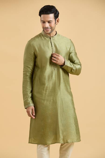 Shop Arihant Rai Sinha Green Silk, Polyester, Viscose Solid Straight Kurta With Pant Online at Aza Fashions Shop_Arihant Rai Sinha_Green Silk, Polyester, Viscose Solid Straight Kurta With Pant_Online_at_Aza_Fashions