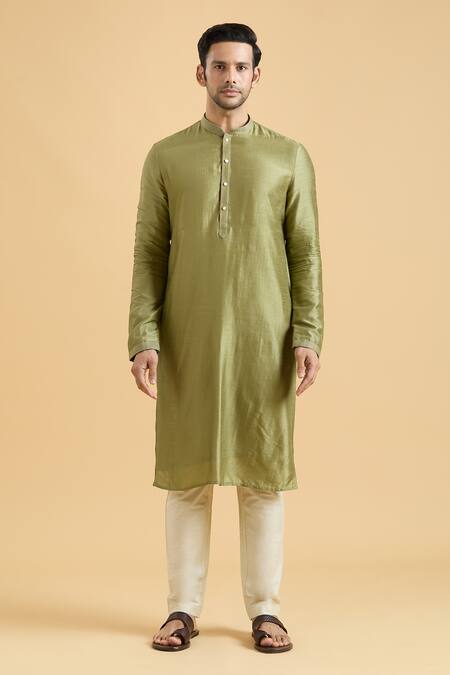 Arihant Rai Sinha_Green Silk Solid Straight Kurta_Online_at_Aza_Fashions