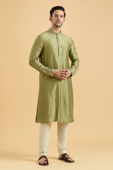 Buy_Arihant Rai Sinha_Green Silk Solid Straight Kurta_Online_at_Aza_Fashions