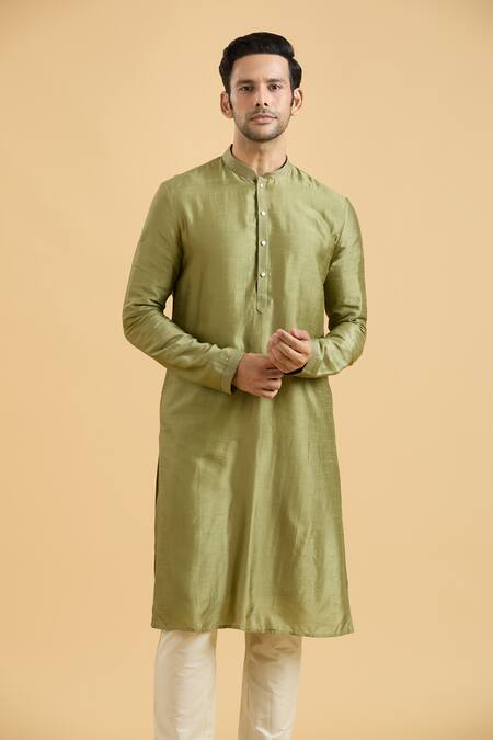 Shop_Arihant Rai Sinha_Green Silk Solid Straight Kurta_Online_at_Aza_Fashions