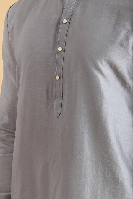 Buy_Arihant Rai Sinha_Grey Silk Straight Solid Kurta_Online_at_Aza_Fashions