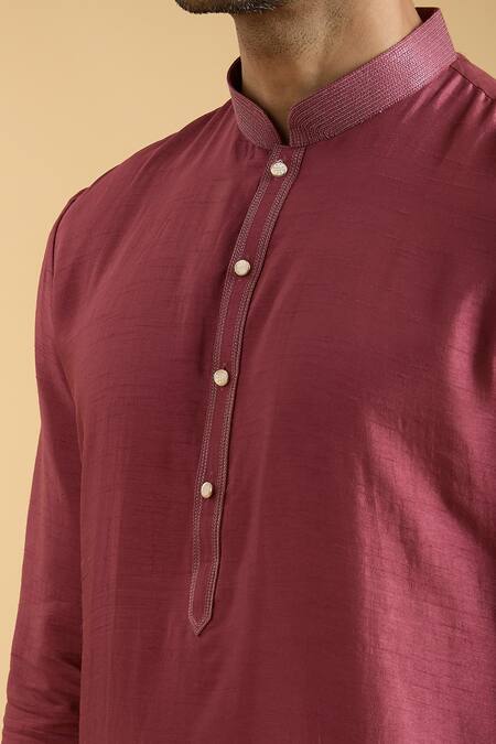Buy Arihant Rai Sinha Magenta Silk, Polyester, Viscose Straight Plain Kurta With Pant Online at Aza Fashions Buy_Arihant Rai Sinha_Magenta Silk, Polyester, Viscose Straight Plain Kurta With Pant_Online_at_Aza_Fashions