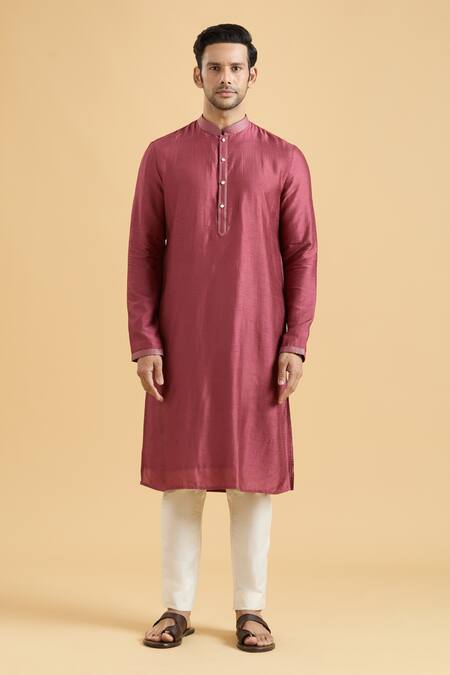 Shop Arihant Rai Sinha Magenta Silk, Polyester, Viscose Straight Plain Kurta With Pant Online at Aza Fashions Shop_Arihant Rai Sinha_Magenta Silk, Polyester, Viscose Straight Plain Kurta With Pant_Online_at_Aza_Fashions