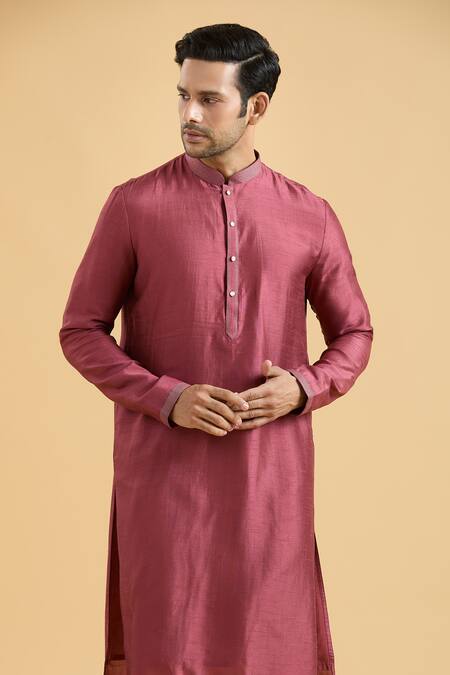 Arihant Rai Sinha_Magenta Silk Straight Plain Kurta_at_Aza_Fashions