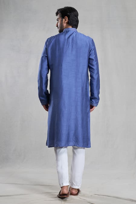 Shop Arihant Rai Sinha Blue Silk, Polyester, Viscose Plain Straight Kurta With Pant at Aza Fashions Shop_Arihant Rai Sinha_Blue Silk, Polyester, Viscose Plain Straight Kurta With Pant _at_Aza_Fashions