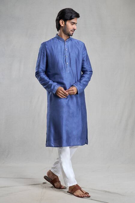 Buy Arihant Rai Sinha Blue Silk, Polyester, Viscose Plain Straight Kurta With Pant Online at Aza Fashions Buy_Arihant Rai Sinha_Blue Silk, Polyester, Viscose Plain Straight Kurta With Pant _Online_at_Aza_Fashions