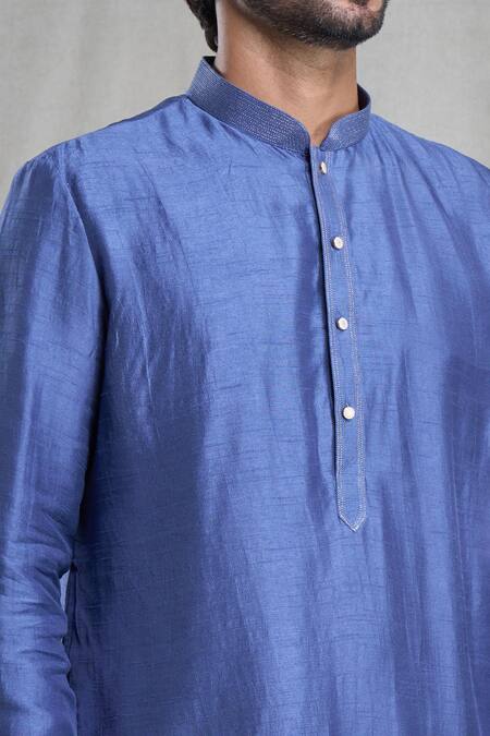 Arihant Rai Sinha Blue Silk, Polyester, Viscose Plain Straight Kurta With Pant at Aza Fashions Arihant Rai Sinha_Blue Silk, Polyester, Viscose Plain Straight Kurta With Pant _at_Aza_Fashions