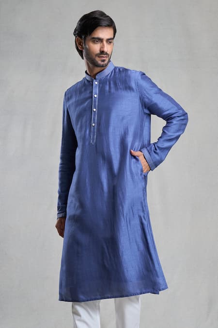 Arihant Rai Sinha Blue Silk Embroidery Plain Straight Kurta at Aza Fashions Arihant Rai Sinha_Blue Silk Embroidery Plain Straight Kurta _at_Aza_Fashions