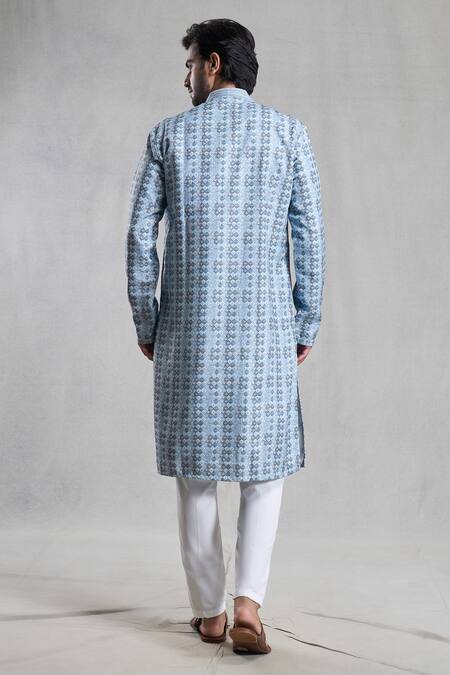 Shop Arihant Rai Sinha Grey Viscose, Polyester Embroidery Wavy Vine Print Kurta With Pant at Aza Fashions Shop_Arihant Rai Sinha_Grey Viscose, Polyester Embroidery Wavy Vine Print Kurta With Pant_at_Aza_Fashions