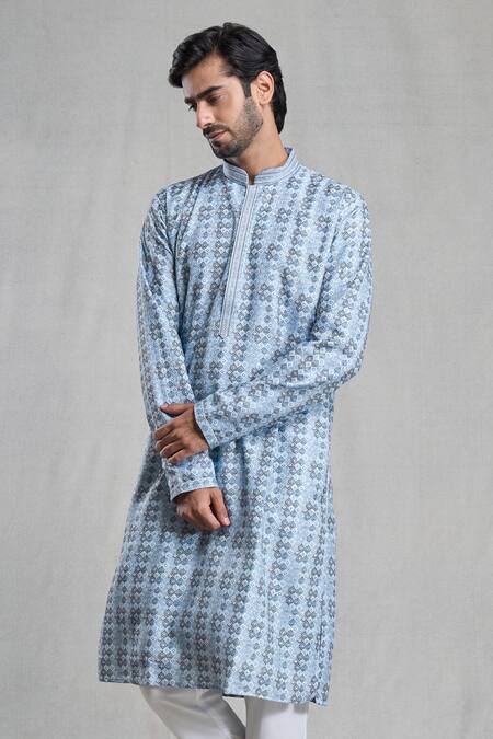 Arihant Rai Sinha Grey Viscose, Polyester Embroidery Wavy Vine Print Kurta With Pant Online at Aza Fashions Arihant Rai Sinha_Grey Viscose, Polyester Embroidery Wavy Vine Print Kurta With Pant_Online_at_Aza_Fashions