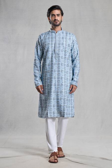 Buy Arihant Rai Sinha Grey Viscose, Polyester Embroidery Wavy Vine Print Kurta With Pant Online at Aza Fashions Buy_Arihant Rai Sinha_Grey Viscose, Polyester Embroidery Wavy Vine Print Kurta With Pant_Online_at_Aza_Fashions