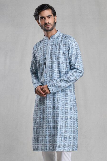 Buy Arihant Rai Sinha Grey Viscose, Polyester Embroidery Wavy Vine Print Kurta With Pant Buy_Arihant Rai Sinha_Grey Viscose, Polyester Embroidery Wavy Vine Print Kurta With Pant