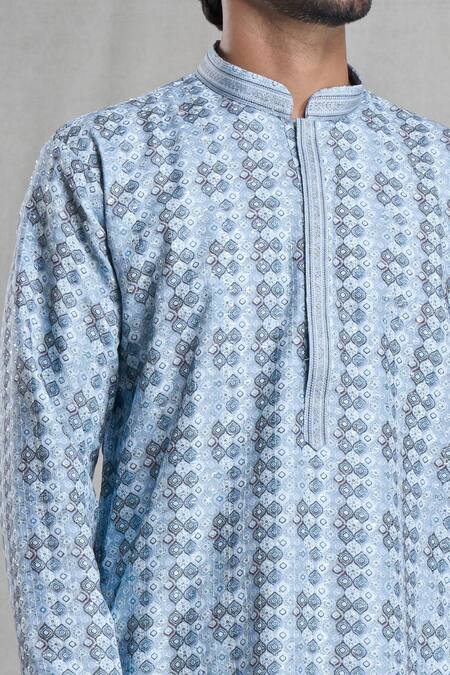 Shop Arihant Rai Sinha Grey Viscose, Polyester Embroidery Wavy Vine Print Kurta With Pant Shop_Arihant Rai Sinha_Grey Viscose, Polyester Embroidery Wavy Vine Print Kurta With Pant