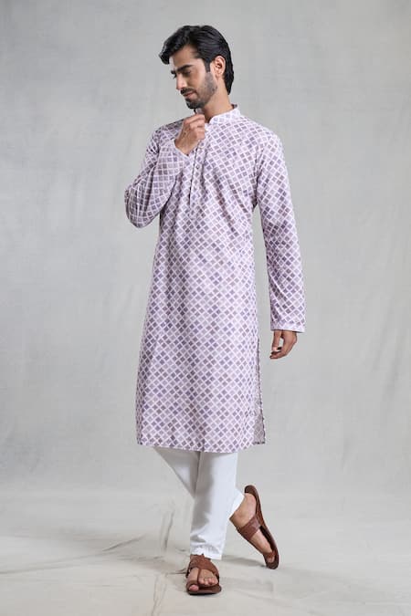 Aryavir Malhotra Purple Cotton Embroidery Floral Chikankari Work Kurta With Pant 