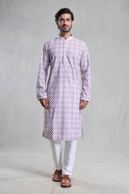 Arihant Rai Sinha Purple Cotton Embroidery Chikankari Work Kurta With Pant Online at Aza Fashions Arihant Rai Sinha_Purple Cotton Embroidery Chikankari Work Kurta With Pant_Online_at_Aza_Fashions
