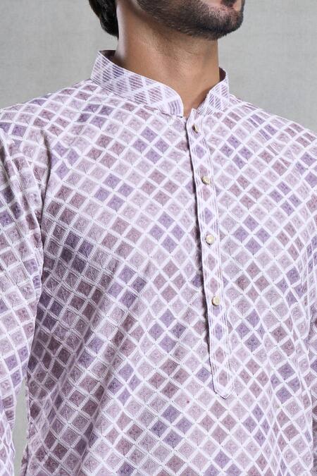 Shop Arihant Rai Sinha Purple Cotton Embroidery Chikankari Work Kurta With Pant Online at Aza Fashions Shop_Arihant Rai Sinha_Purple Cotton Embroidery Chikankari Work Kurta With Pant_Online_at_Aza_Fashions