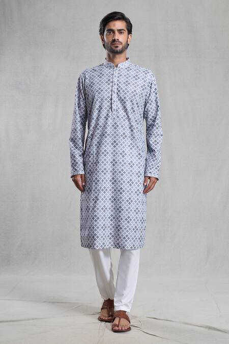 Buy Arihant Rai Sinha Grey Cotton Embroidery Straight Chikankari Work Kurta With Pant Online at Aza Fashions Buy_Arihant Rai Sinha_Grey Cotton Embroidery Straight Chikankari Work Kurta With Pant _Online_at_Aza_Fashions