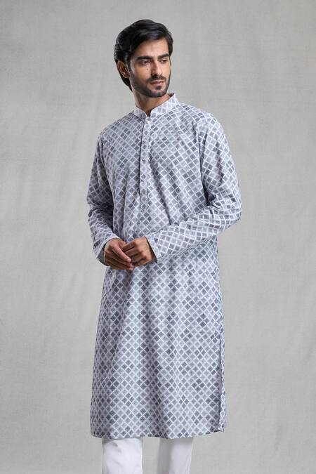 Shop Arihant Rai Sinha Grey Cotton Embroidery Straight Chikankari Work Kurta With Pant Online at Aza Fashions Shop_Arihant Rai Sinha_Grey Cotton Embroidery Straight Chikankari Work Kurta With Pant _Online_at_Aza_Fashions